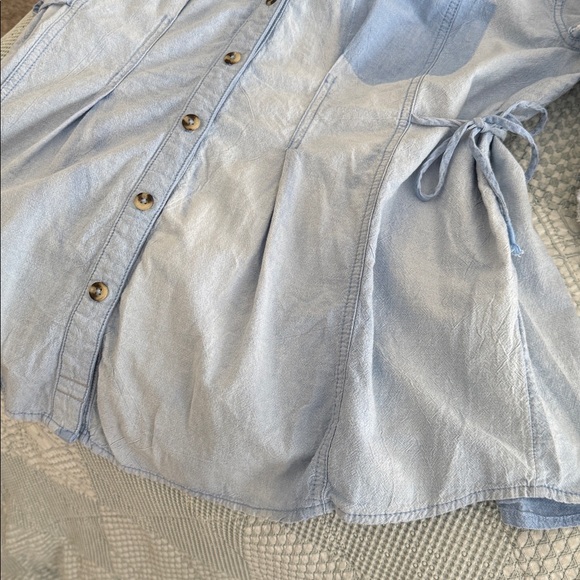 We The Free Washed Denim Side Tie Chambray Button Down Blouse - Picture 5 of 10